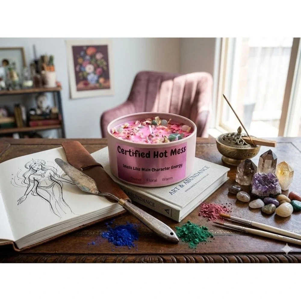 Certified Hot Mess Soy Candle –Sweet Floral Scent, Main Character Energy Crystal